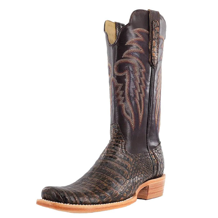 R. Watson Men's Golden Chocolate Caiman Belly Cutter Toe Boot - FINAL SALE MEN - Footwear - Exotic Western Boots R Watson