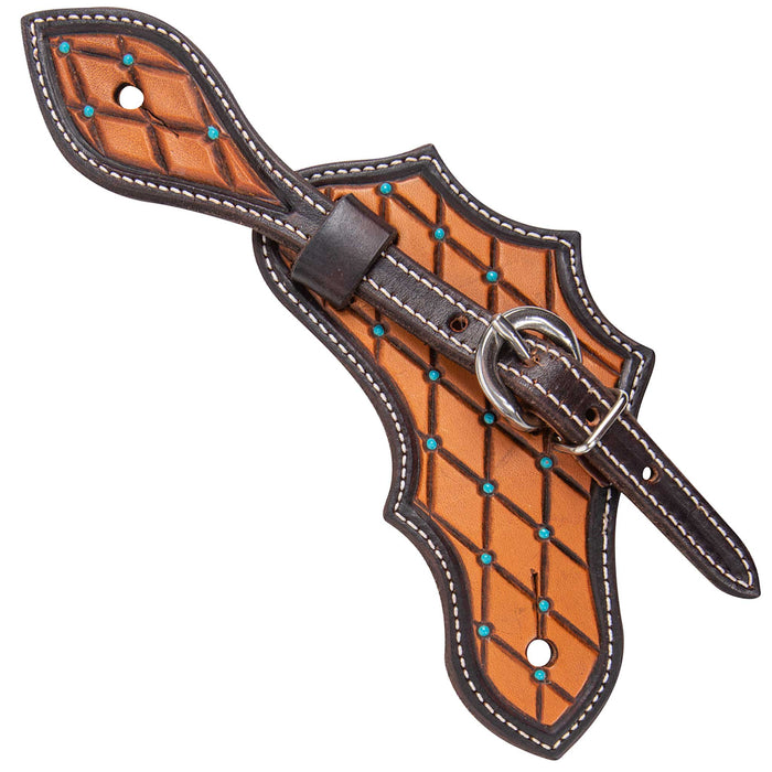 Martin Saddlery Quilted Oak Leaf Spur Straps Tack - Spur Straps Martin Saddlery Turquoise Spots