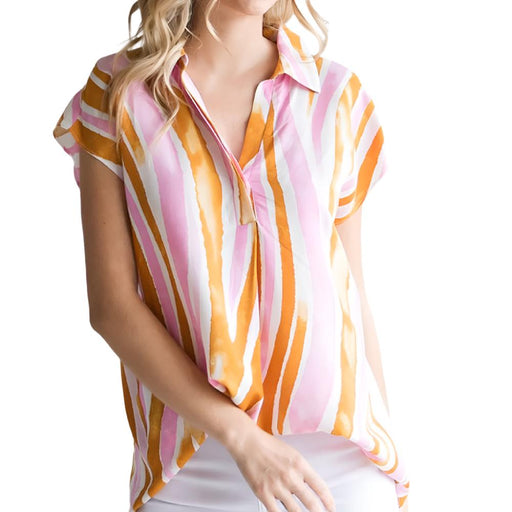 Smudged Stripe V-Neck Top WOMEN - Clothing - Tops - Short Sleeved Jodifl