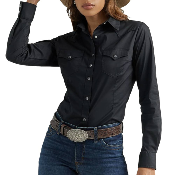 Wrangler Women's Solid Black Snap Shirt WOMEN - Clothing - Tops - Long Sleeved Wrangler