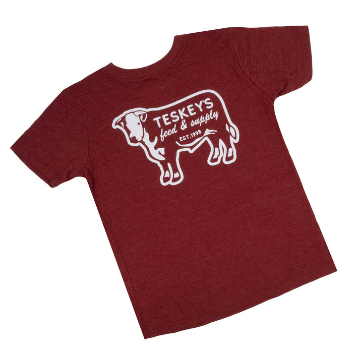 Teskey's Youth Feed & Supply Hereford Bull Tee - Cardinal TESKEY'S GEAR - Youth SS Shirts Teskey's