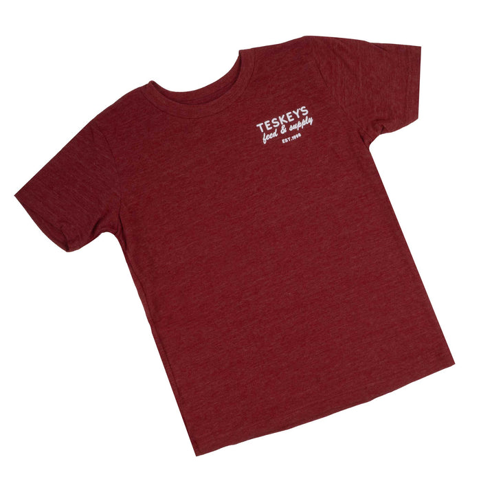 Teskey's Youth Feed & Supply Hereford Bull Tee - Cardinal TESKEY'S GEAR - Youth SS Shirts Teskey's