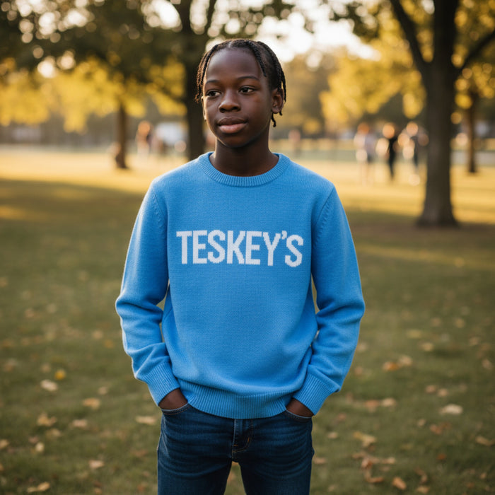 Teskey's Youth Crewneck Sweater - Hydrangea/White