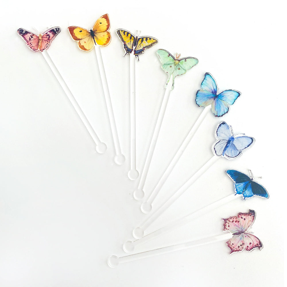 Crazy For Butterflies Acrylic Stir Sticks - 8 pk HOME & GIFTS - Tabletop + Kitchen - Bar Accessories Acrylic Sticks   