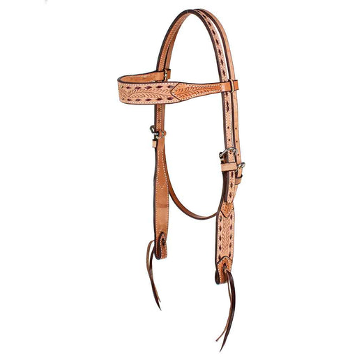 Teskey's Roughout Buckstitch Browband Headstall w/Swivel Knife Filigree Tack - Headstalls Teskey's Natural