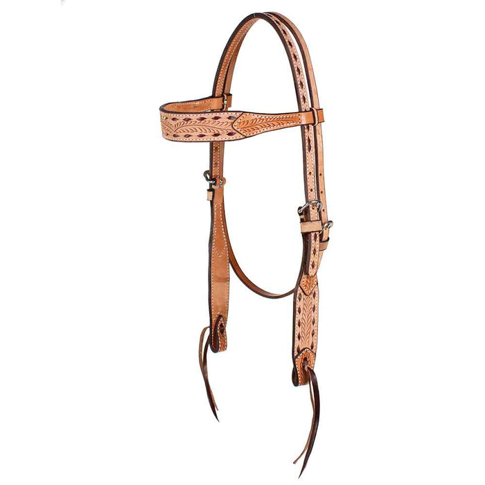 Teskey's Roughout Buckstitch Browband Headstall w/Swivel Knife Filigree Tack - Headstalls Teskey's Natural