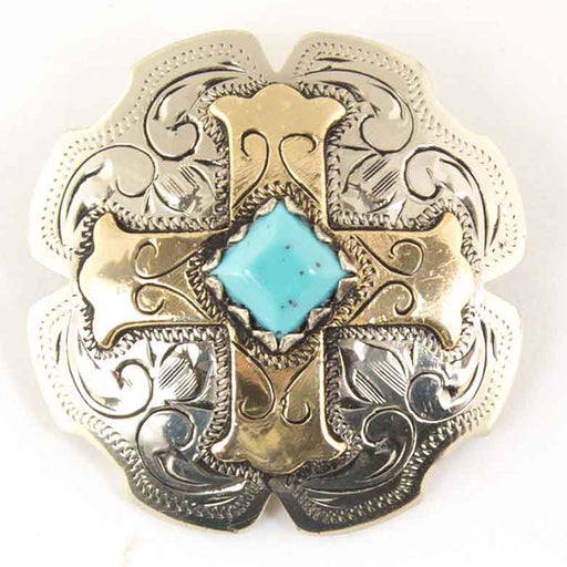 White Gold Cross Concho With Turquoise Stone Tack - Conchos & Hardware MISC