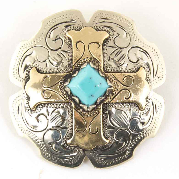 White Gold Cross Concho With Turquoise Stone Tack - Conchos & Hardware MISC