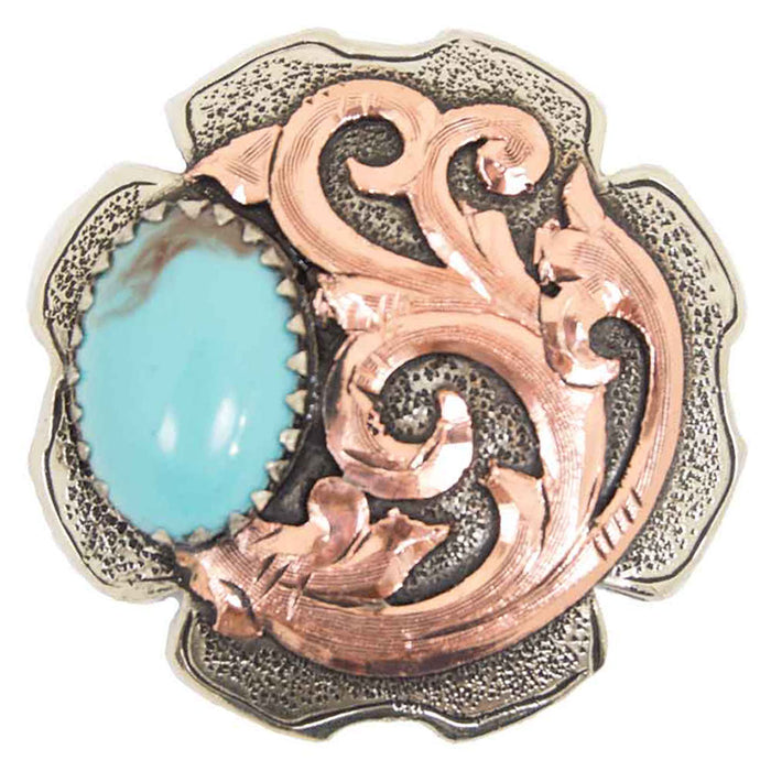 Turquoise Stone Concho With Copper Scroll Tack - Conchos & Hardware MISC