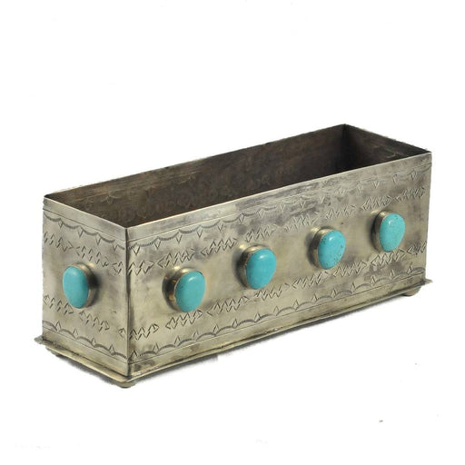 J. Alexander Hand Stamped Silver Planter With Turquoise Stones HOME & GIFTS - Home Decor - Decorative Accents J. Alexander Rustic Silver