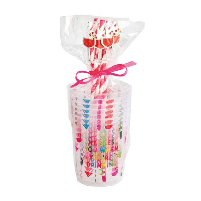 Mud Pie He Sees You When You're Drinking Holiday Party Cup Set HOME & GIFTS - Tabletop + Kitchen - Drinkware + Glassware Mud Pie