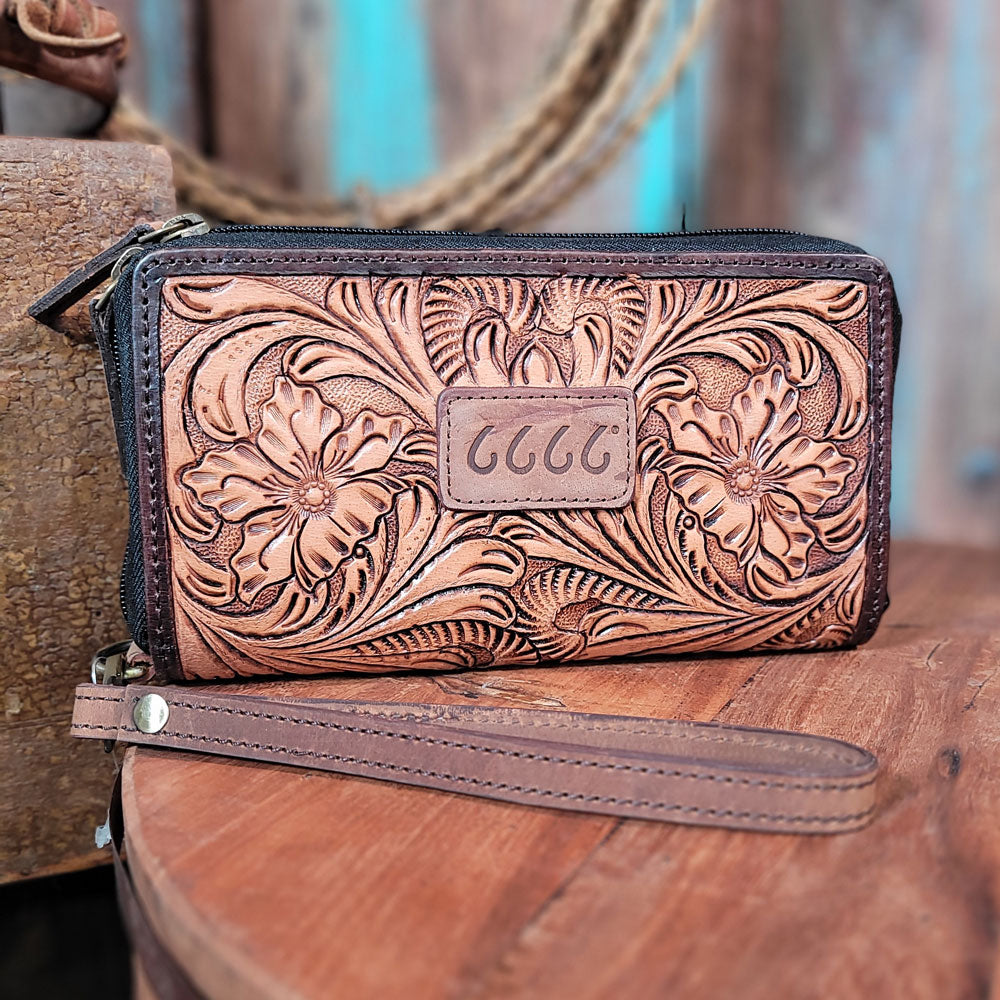 6666 Collection Floral Tooled Leather Wristlet/Clutch WOMEN - Accessories - Handbags - Wallets 6666 Collection