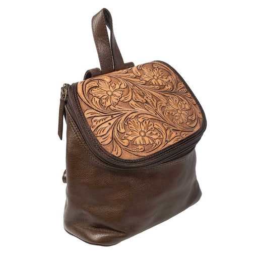 Scout Leather Co. Daisy Tooled Zipper Top Backpack - Brown ACCESSORIES - Luggage & Travel - Backpacks & Belt Bags Scout Leather Goods