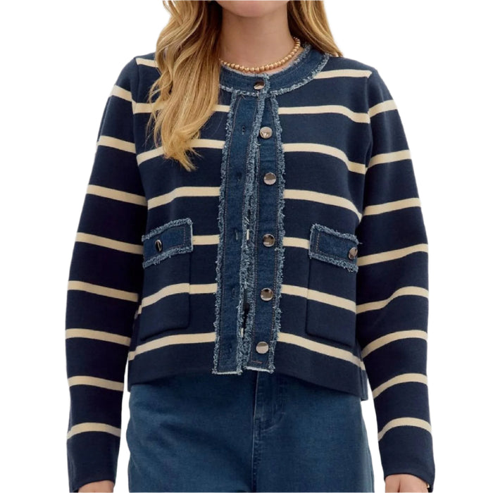 Stripe and Denim Sweater WOMEN - Clothing - Sweaters & Cardigans Entro