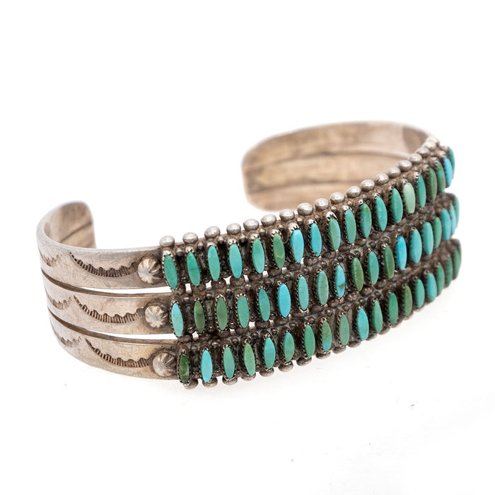 Vintage Fox Turquoise Needlepoint 3 Row Cuff Bracelet WOMEN - Accessories - Jewelry - Bracelets MISC