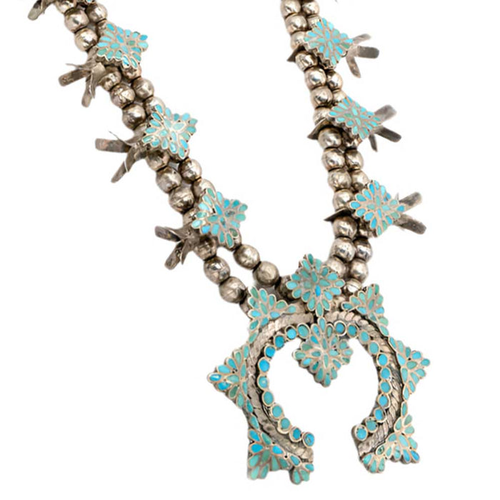 Vintage Dishta Turquoise Inlay Squash Blossom Necklace WOMEN - Accessories - Jewelry - Necklaces MISC