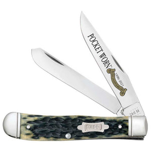 Pocket Worn® Olive Green Bone Peach Seed Jig Trapper Knives Case