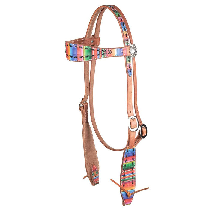 Teskey's Serape Browband Headstall w/Colored Buckstitch Tack - Headstalls Teskey's Black