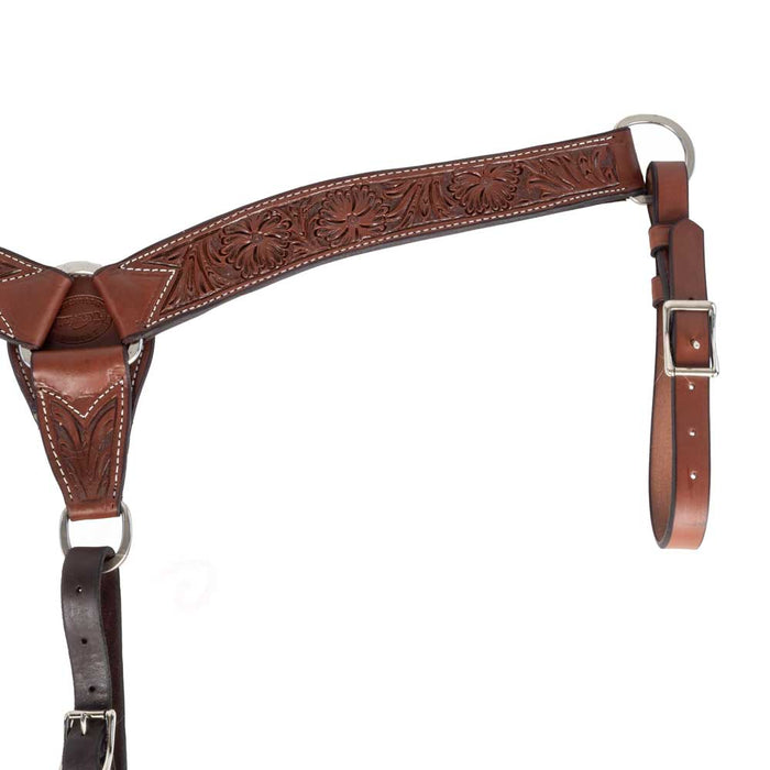 Teskey's 2" Floral Tooled Breast Collar Tack - Breast Collars Teskey's Heavy Oil