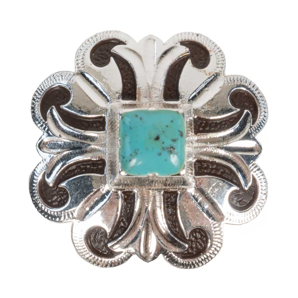 Silver Flower Concho with Turquoise Stone Tack - Conchos & Hardware - Conchos MISC   