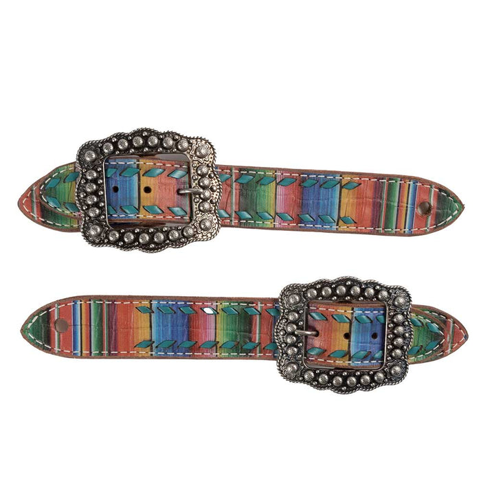 Teskey's Serape Print Buckstitch Belt Spur Straps Tack - Spur Straps Teskey's Turquoise