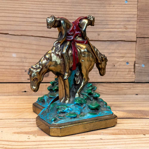 Western Mounted Rider Bronze Bookends Collectibles MISC