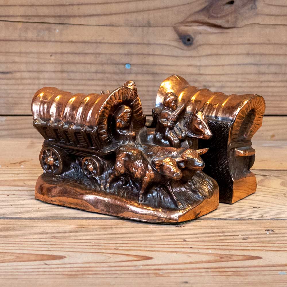 Vintage Horse & Carriage Copper Bookends Collectibles Teskeys