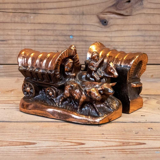 Vintage Horse & Carriage Copper Bookends Collectibles Teskeys