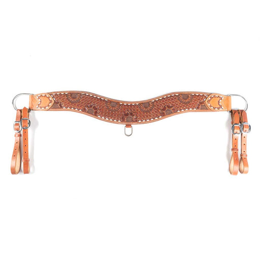 Teskey's 4" Flower Tooled Tripping Collar w/Buckstitch Tack - Breast Collars Teskey's