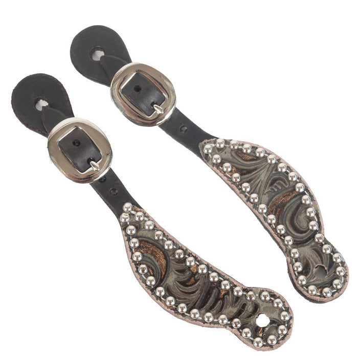 Teskey's Chocolate Moss Grey Floral Spur Straps- Youth Tack - Spur Straps Teskey's