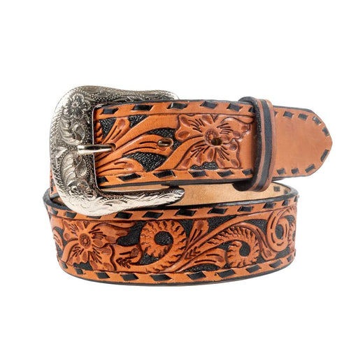 Darby Floral Tooled Buckstitch Belt - FINAL SALE MEN - Accessories - Belts & Suspenders Beddo Mountain Leather Goods