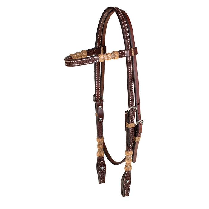Teskey's Basket Stamped Browband Headstall w/Natural Rawhide Tack - Headstalls Teskey's Heavy Oil
