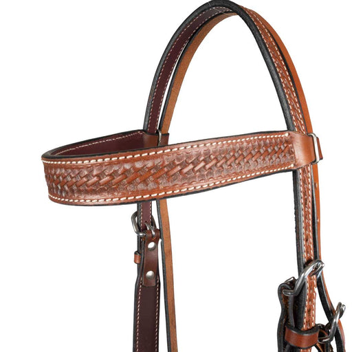 Teskey's 1" Argentinian Basketweave Browband Headstall Tack - Headstalls Teskey's