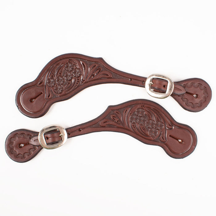 Teskey's Floral Tooled Cowboy Spur Straps Tack - Spur Straps Teskey's Heavy Oil