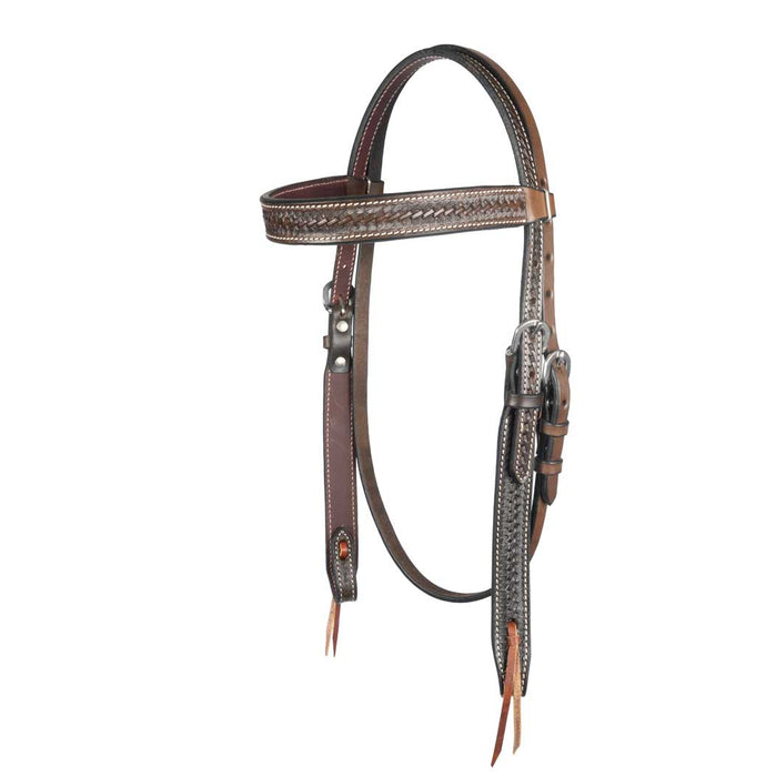Teskey's 1" Argentinian Basketweave Browband Headstall Tack - Headstalls Teskey's Dark Brown
