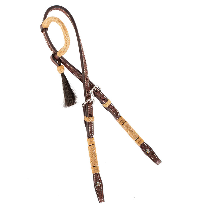 Teskey's Basket Stamped One Ear Headstall w/Rawhide Tack - Headstalls Teskey's Heavy Oil