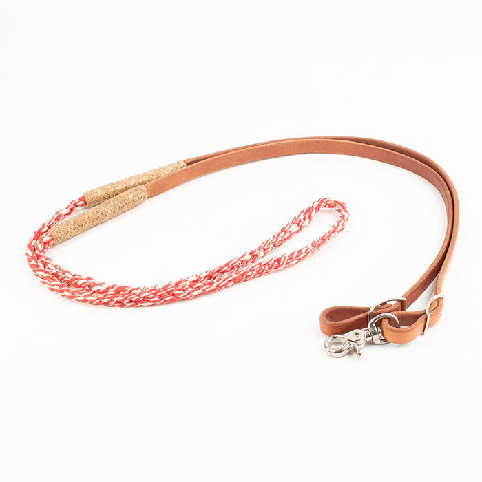 Teskey's Round Braided Rope And Leather Roping Rein Tack - Reins Teskey's Red
