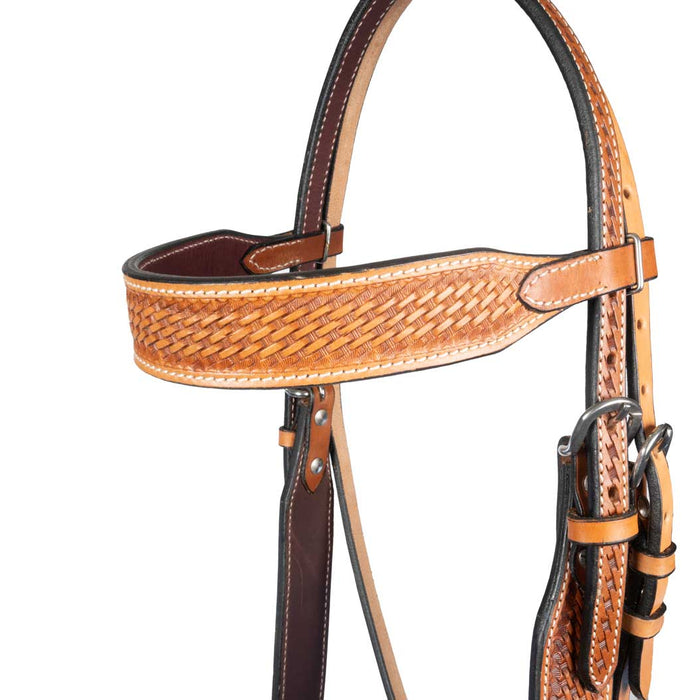 Teskey's 1-1/2" Argentinian Basketweave Browband Headstall Tack - Headstalls Teskey's Natural
