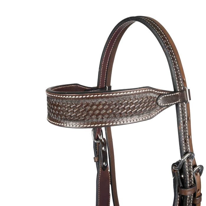 Teskey's 1-1/2" Argentinian Basketweave Browband Headstall Tack - Headstalls Teskey's Dark Brown