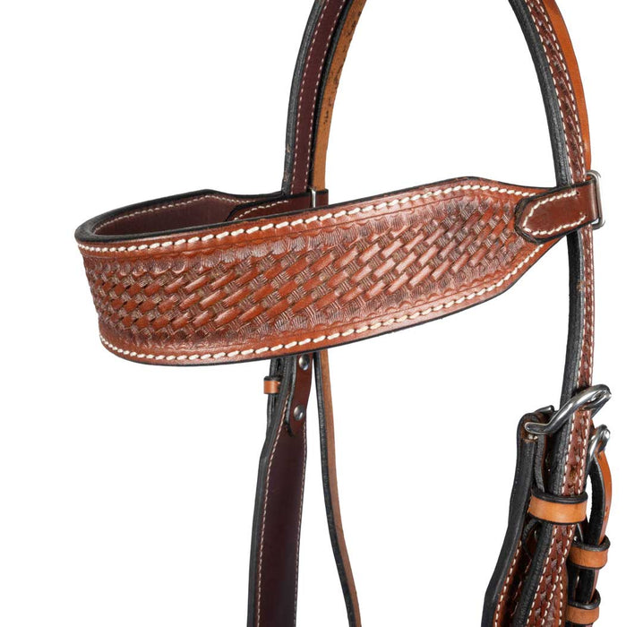 Teskey's 1-1/2" Argentinian Basketweave Browband Headstall Tack - Headstalls Teskey's Chestnut