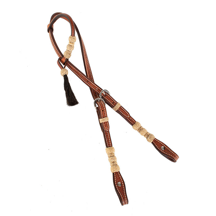 Teskey's Basket Stamped One Ear Headstall w/Rawhide Tack - Headstalls Teskey's Light Oil