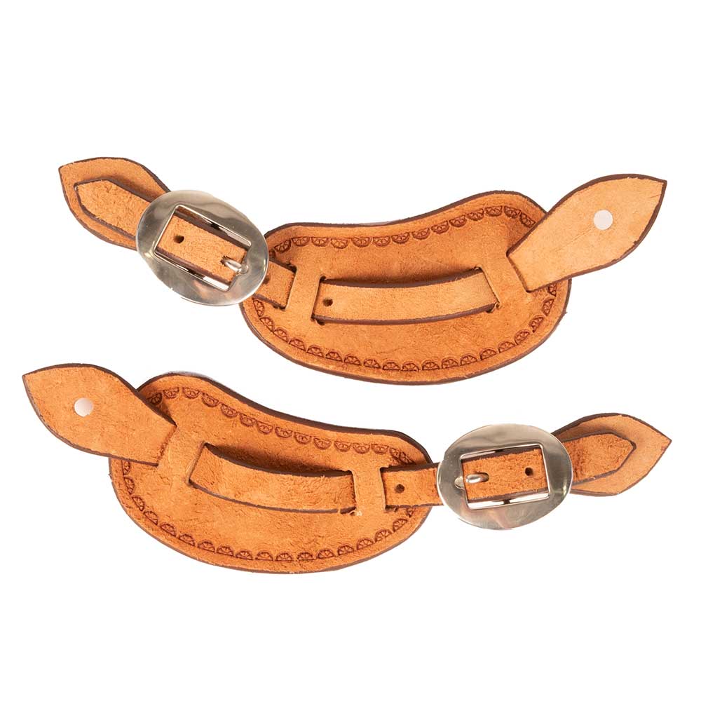 Teskey's Rough Out and Tooled Border Spur Straps Tack - Bits, Spurs & Curbs - Spur Straps Teskey's   
