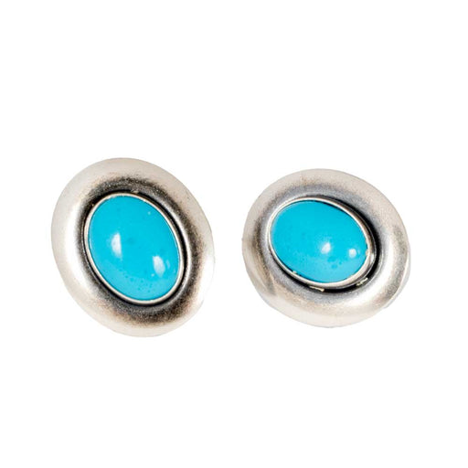 Aponi Oval Turquoise Stone Stud Earrings WOMEN - Accessories - Jewelry - Earrings Sunwest Silver
