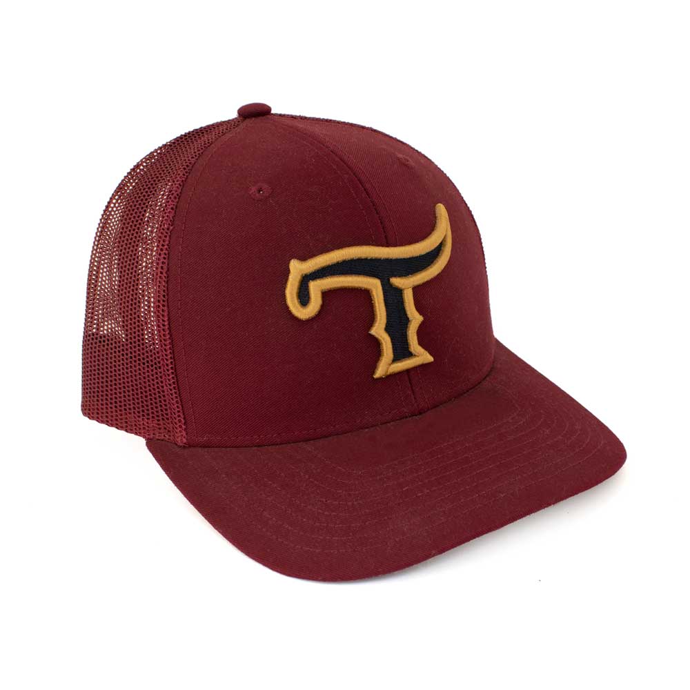 Teskey's T Logo Cap - Burgundy, Black/Gold Logo TESKEY'S GEAR - Baseball Caps Richardson   