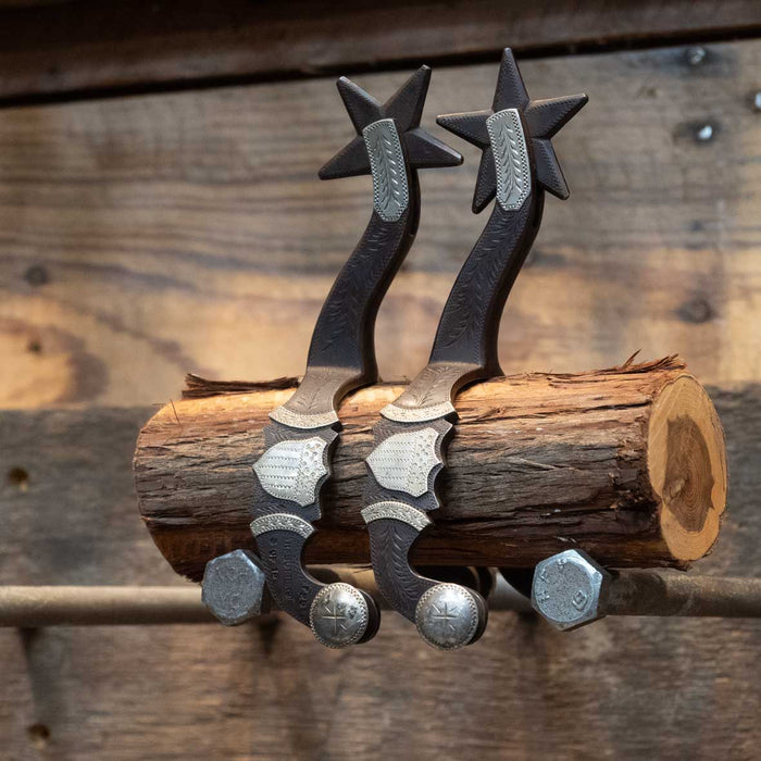 Randy Butters Silver Mounted Spurs 5 pt Star Rowels Tack - Spurs Randy Butters