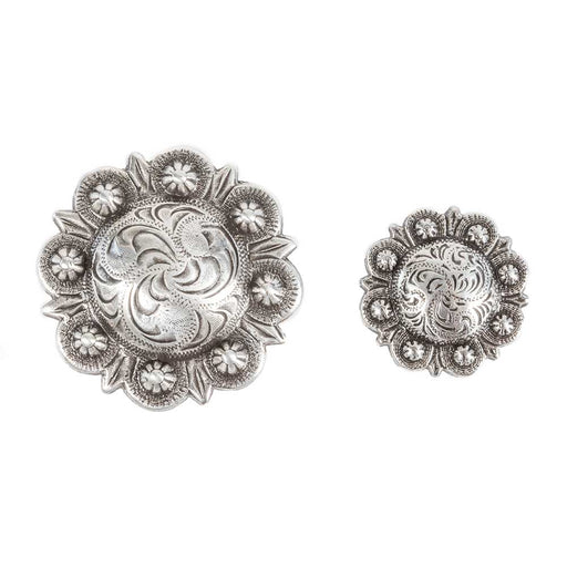 Antique Silver Floral Engraved Berry Concho Tack - Conchos & Hardware MISC