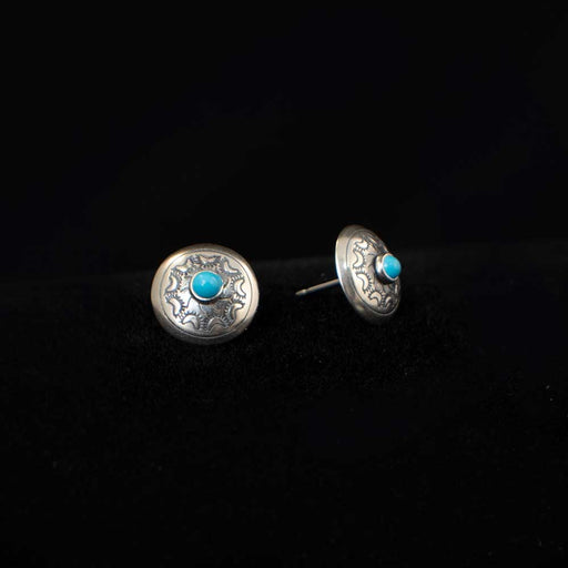 Stamped Earrings with Tiny Turquoise Stone WOMEN - Accessories - Jewelry - Earrings Sunwest Silver