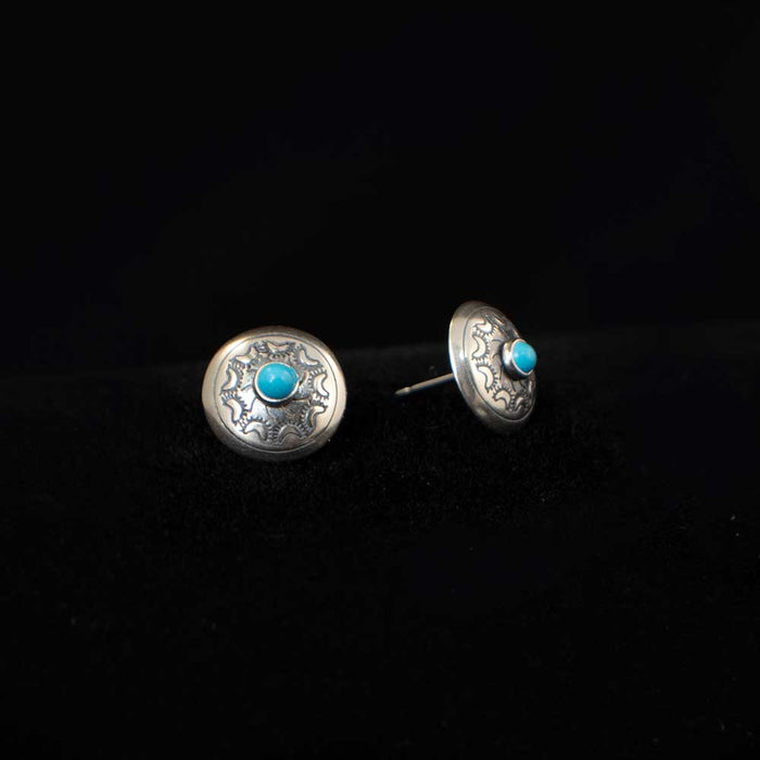 Stamped Earrings with Tiny Turquoise Stone WOMEN - Accessories - Jewelry - Earrings Sunwest Silver