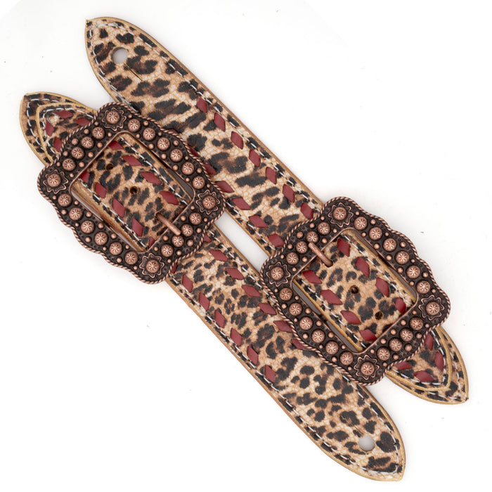 Teskey's Cheetah Print Spur Straps with Buckstitch Tack - Spur Straps Teskey's Red