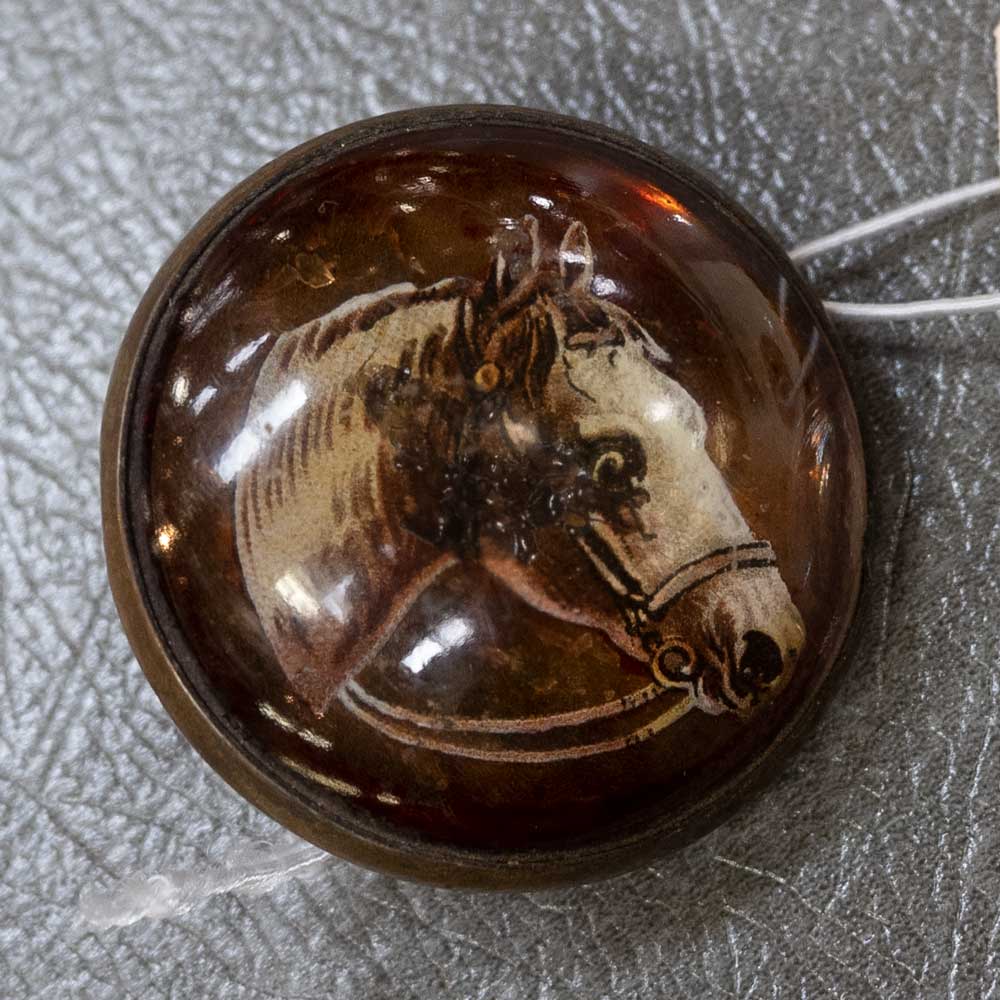Vintage Horse Glass Button - Rosette _C420 Collectibles Teskeys   